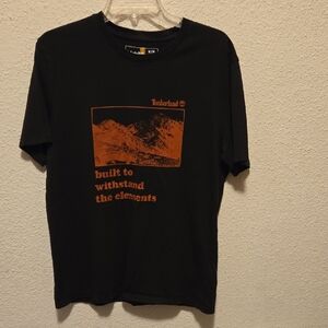 B17 Timberland Black Tee with Orange Mountain Graphic Sz Med